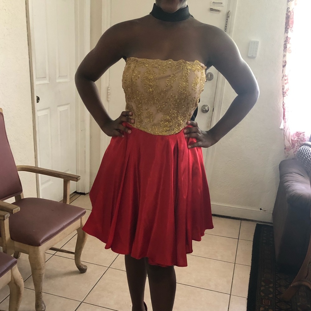 A Red and Gold Choker dress